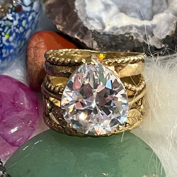 Vintage Jewelry - Israel 925 Gold Over Sterling CZ Ring